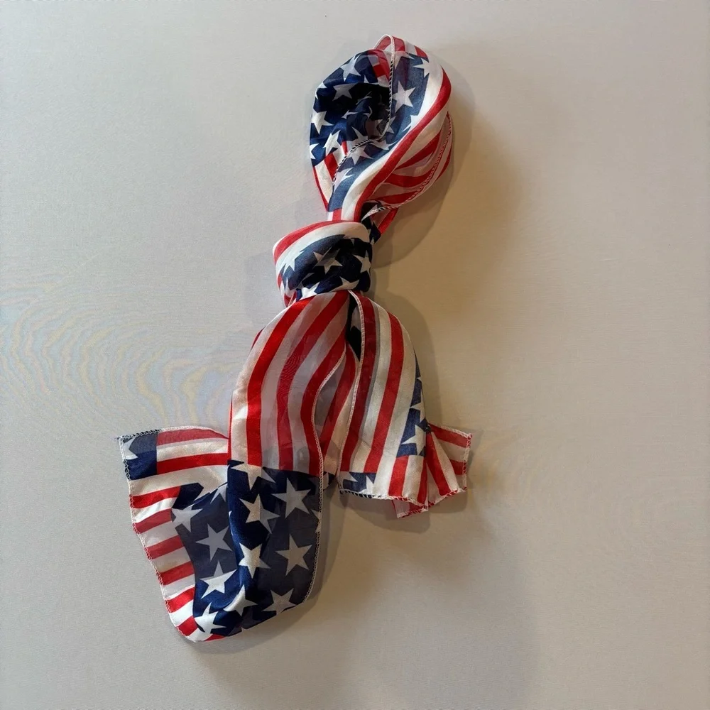 AMERICAN FLAG 🇺🇸 Fourth of July Sheer Scarf 🧣 Red, White & Blue Scarf